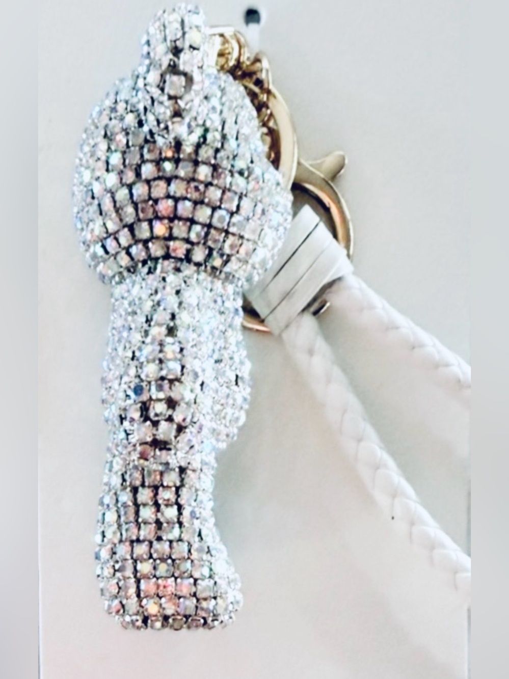 Natasha LARGE Iridescent Crystal Teddy Bear Bag Charm / Keychain / Wristlet, NIP - Picture 4 of 8